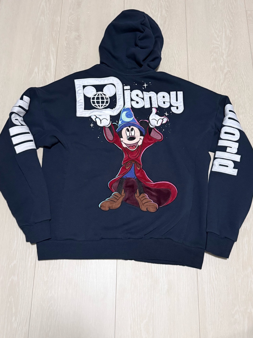 Walt Disney World Black Hoodie with Sorcerer Mickey Embroidered Velvet Graphic